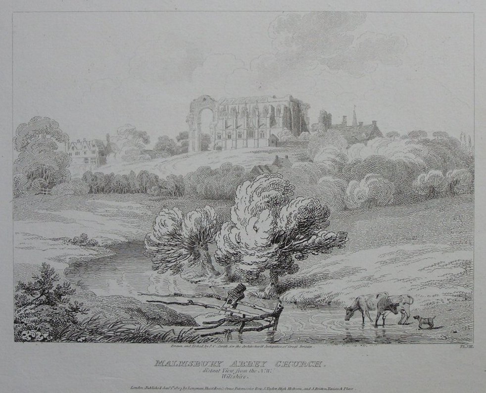 Print - Malmsbury Abbey Church Distant view from the N.W.  - Smith